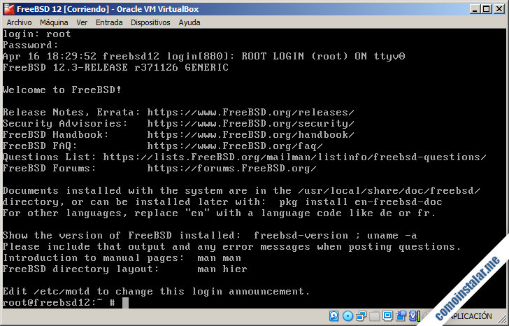 freeBSD 12 en virtualbox