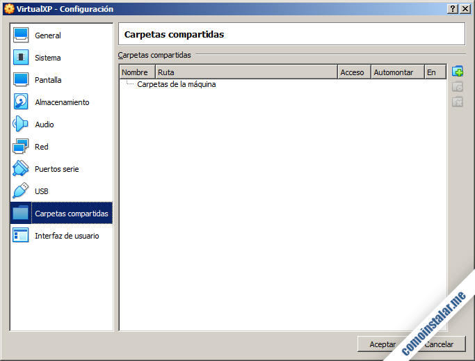 como configurar las carpetas compartidas de una maquina virtual