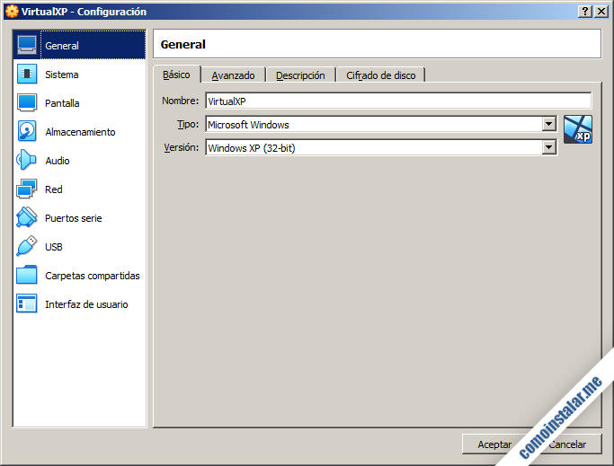 como configurar una maquina virtual en VirtualBox