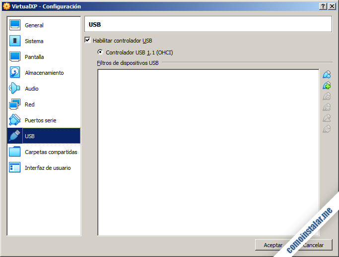 como configurar el USB en una maquina virtual