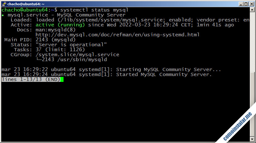 estado del servicio mysql en ubuntu 18.04 lts