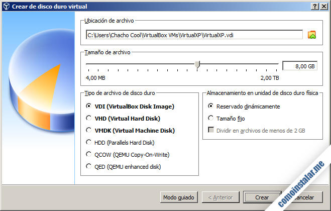 como crear un disco duro virtual en VirtualBox