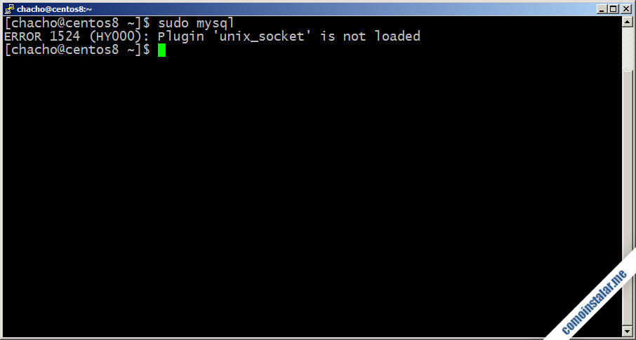 ERROR 1524 (HY000): Plugin 'unix_socket' is not loaded