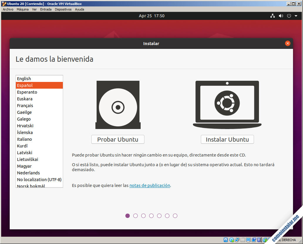 instalador de ubuntu 20.04 focal fossa en virtualbox