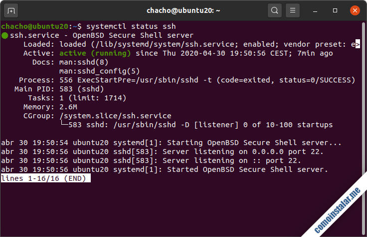 como instalar ssh en ubuntu 20.04 lts focal fossa desktop