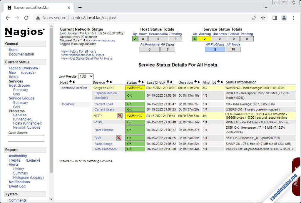 Nagios установка и настройка centos 8