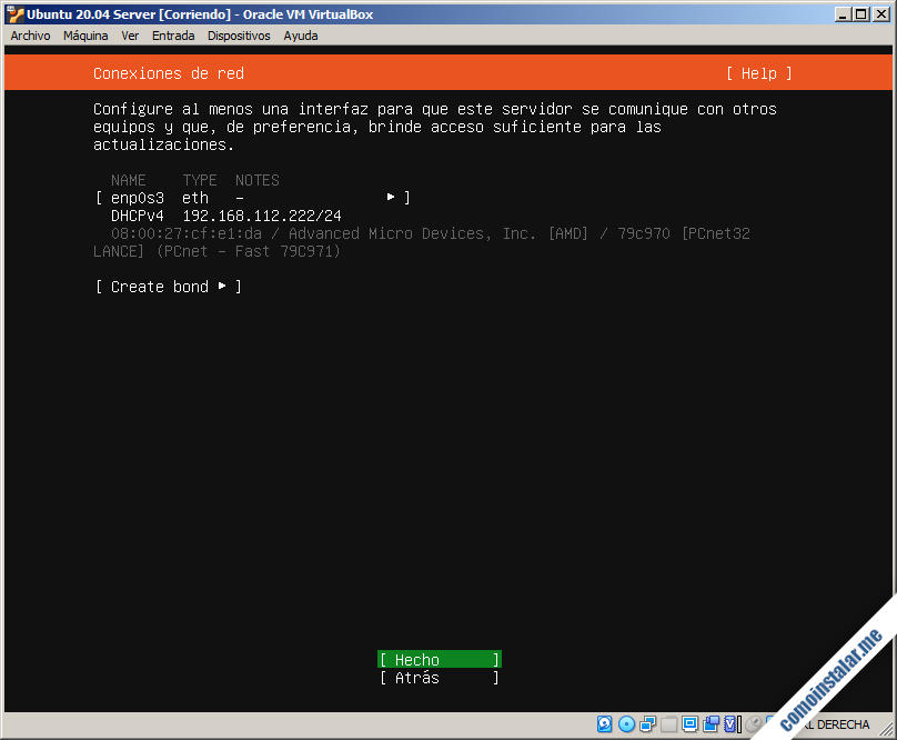 instalacion de ubuntu server 20.04 en virtualbox