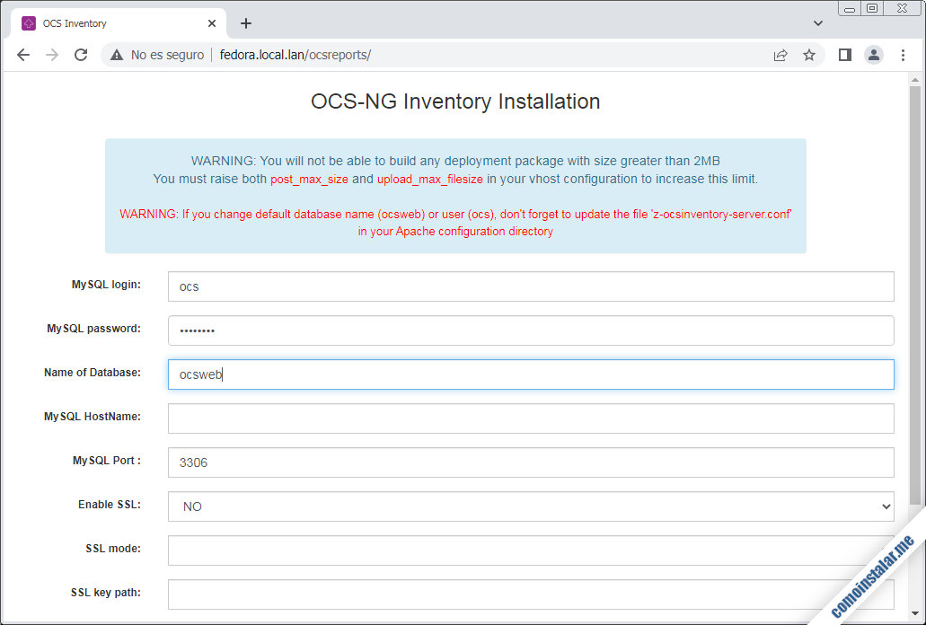 como instalar ocs inventory ng server en fedora 35, 34 y 33