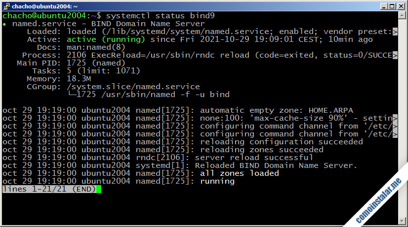 instalacion y configuracion del servidor dns bind en ubuntu 20.04 lts focal fossa