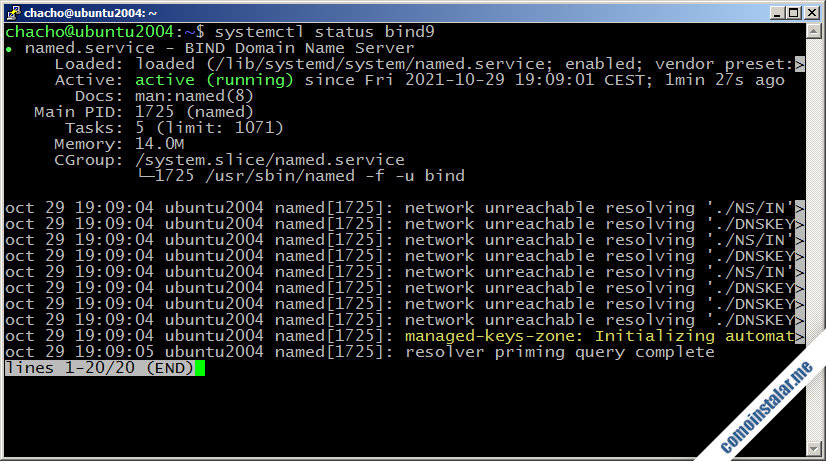como instalar el servicio dns bind en ubuntu 20.04 lts focal fossa