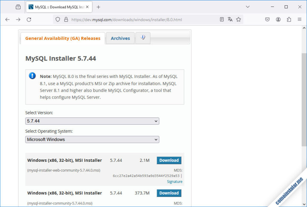 instalar mysql 5.7 en windows 10