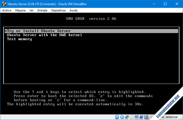 instalar ubuntu server 22.04 lts en virtualbox