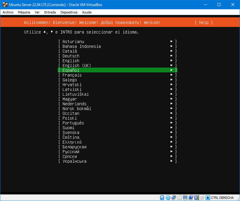 instalador de ubuntu server 22.04 lts en virtualbox
