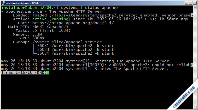 como instalar el servidor web apache en ubuntu 22.04 lts jammy jellyfish