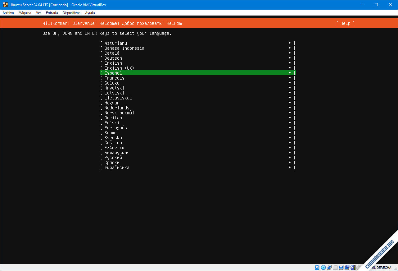 instalador de ubuntu server 24.04 lts (noble numbat) en virtualbox