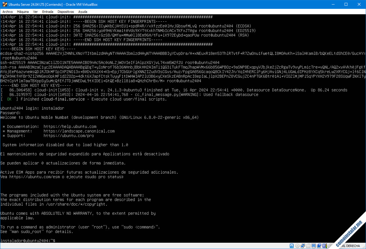 ubuntu server 24.04 lts (noble numbat) en virtualbox