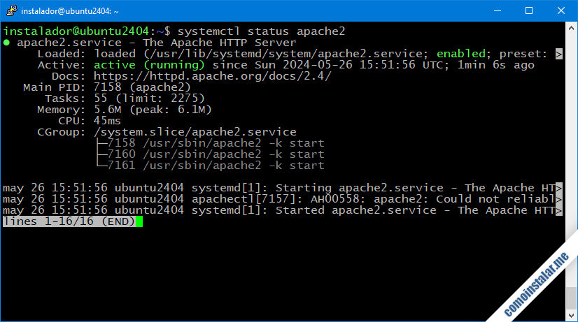 como instalar el servidor web apache en ubuntu 24.04 lts noble numbat