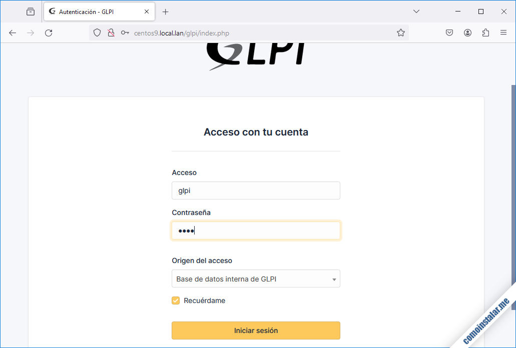 acceso a glpi en centos stream 9