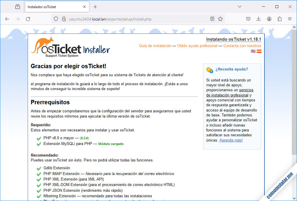 como instalar osticket en ubuntu 24.04 lts noble numbat