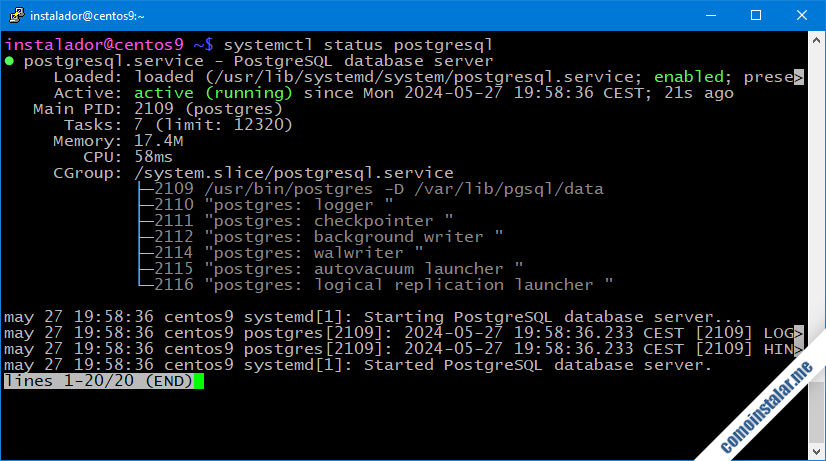 como instalar postgresql en centos 9 / centos stream 9