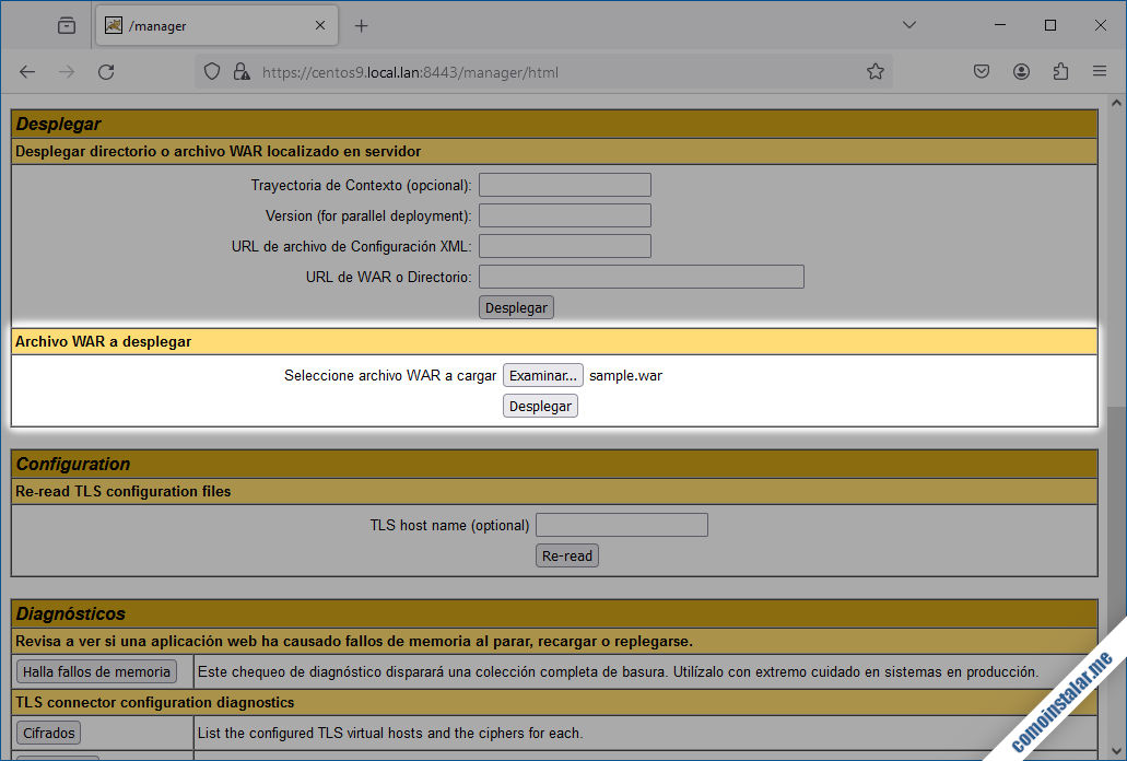 como desplegar aplicaciones war en tomcat 10 sobre centos 9