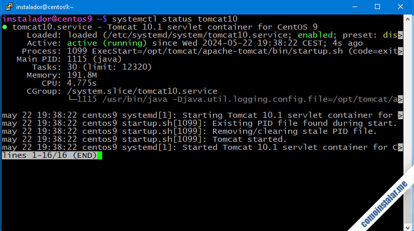 como instalar tomcat 10 en centos 9