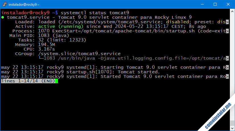 como instalar tomcat 9 en rocky linux 9