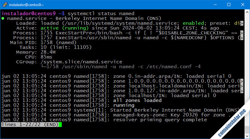 como instalar y configurar el servidor dns bind en centos stream 9