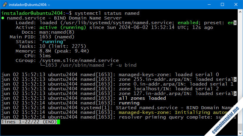 como instalar el servidor dns bind en ubuntu 24.04 lts noble numbat