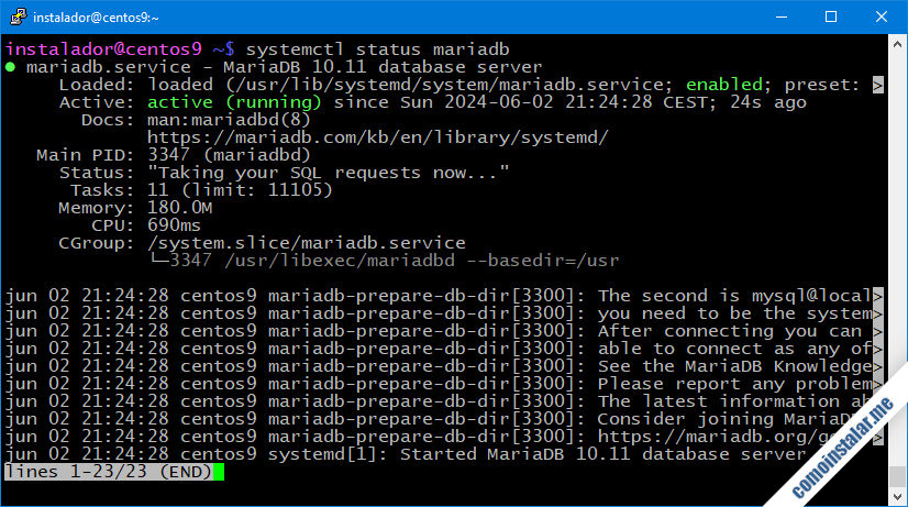 como instalar mariadb en centos stream 9