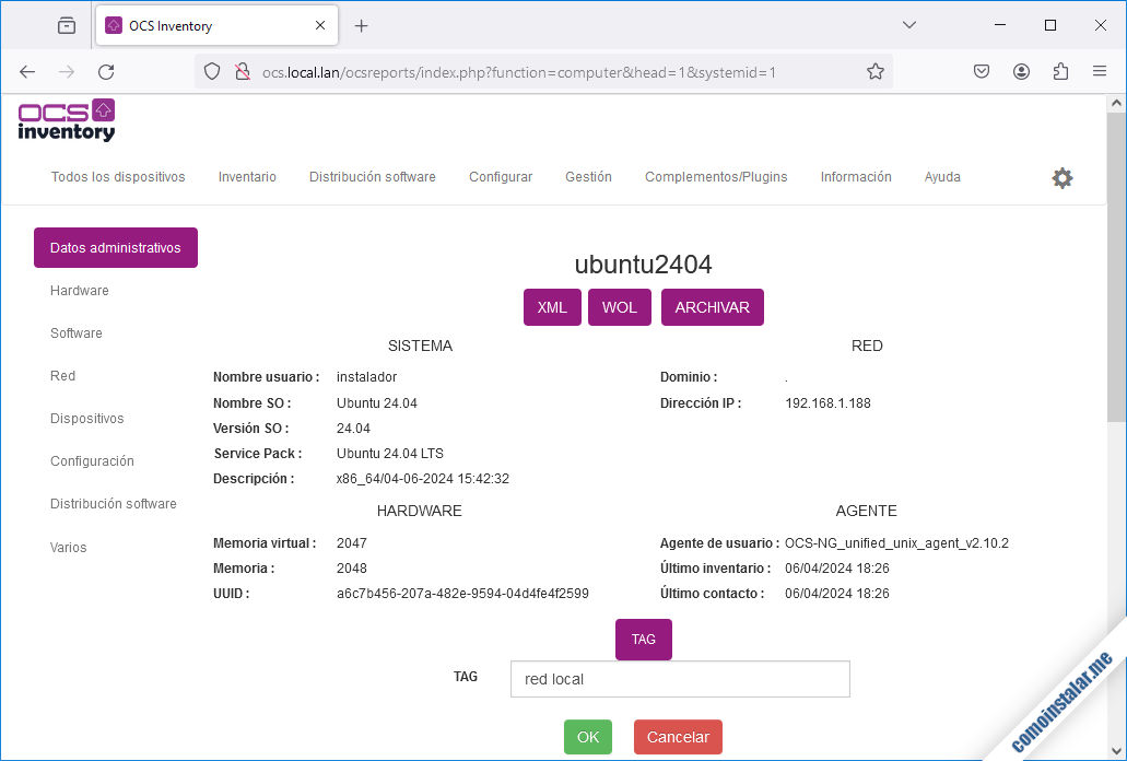 como instalar y configurar ocs inventory ng agent en ubuntu 24.04 tls noble numbat